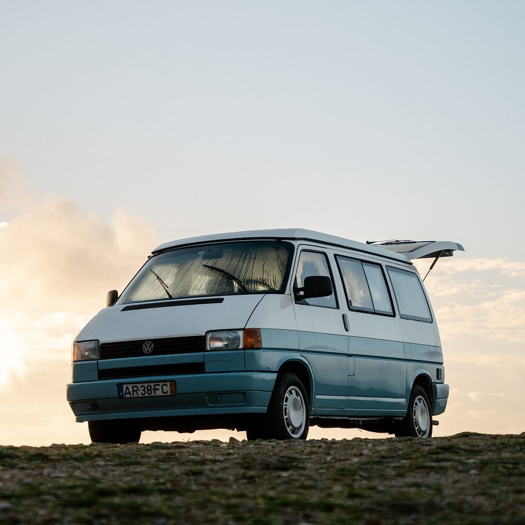 VW California white and blue campervan rental in Portugal My Van Portugal